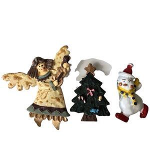 Christmas Brooches Angel Tree Snowman Vintage Pins Costume Jewelry